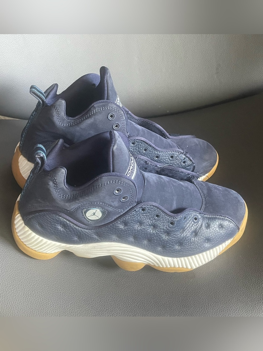Jordan Navy Blue High-Top Sneakers with Gum Sole